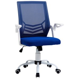 Scaun de Birou Ergonomic cu Cotiere si Suport Lombar, Fotoliu Birou Pivotant si Inaltime Reglabila din Tesatura Albastra Vinsetto | Aosom Romania - imagine 1