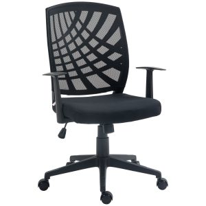 HOMCOM Scaun de Birou Ergonomic cu Înălțime Reglabilă, Scaun de Birou Pivotant din Țesătură Respirabilă, 58x56x106.5 cm, Negru | Aosom Romania - imagine 1