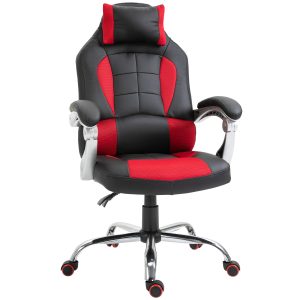 HOMCOM Scaun Gaming Ergonomic cu Inclinare Suport Lombar Tetieră Piele Ecologică Roșu Negru | Aosom Romania - imagine 1