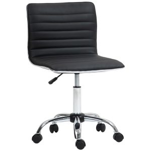 HOMCOM Scaun Ergonomic de Birou din Piele Ecologică cu Înălțime Reglabilă, Șezut Rotativ și 5 Rotile, 48x52x90 cm, Negru | Aosom Romania - imagine 1
