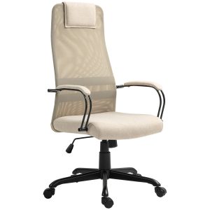 HOMCOM Scaun de Birou Ergonomic Rotativ cu Reclinare, Înălțime Reglabilă și Roți, 58x61x115-125 cm, Bej | Aosom Romania - imagine 1
