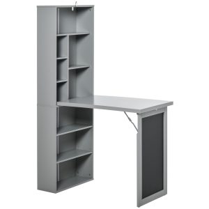 HOMCOM Birou Pliabil cu Bibliotecă, Tablă și Masă de Dining Rabatabilă, 98x51x153 cm, Gri închis | Aosom Romania - imagine 1