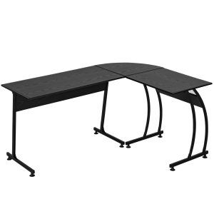 HOMCOM Birou în Colț Spațios din Lemn cu Cadru din Metal, Design Modern pentru Acasă sau Birou, Multifuncțional, Negru, 112.5x152x74cm | Aosom Romania - imagine 1