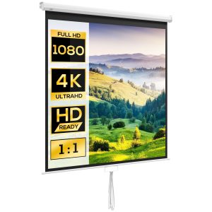 HOMCOM Ecran de Proiecție TV și Proiector de Cinema 4k, Fixare pe Perete sau Tavan, 149x149 cm, Alb | Aosom Romania - imagine 1