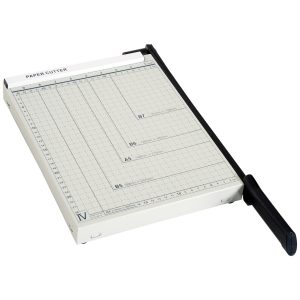 HOMCOM Tăietor A4 pentru 12 Foi Max, cu Grilă de Aliniere și Imprimare Metrică, din Metal și ABS, 48x26.5x5 cm, Alb și Negru | Aosom Romania - imagine 1