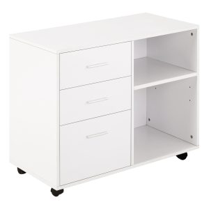 HOMCOM Mobilier Multifuncțional pentru Imprimantă cu 3 Sertare, Birou pe Roti, 80x40x65cm, Spațiu de Depozitare, Alb | Aosom Romania - imagine 1