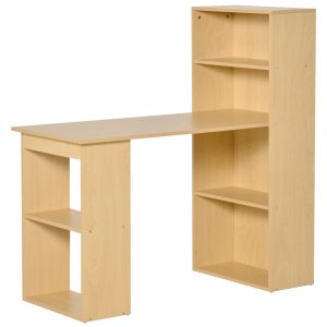 HOMCOM Birou modern cu Librarie din Lemn Natural 120x55x120cm | Aosom Romania - imagine 1