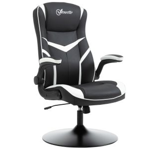 Vinsetto Fotoliu Gaming Ergonomic de Birou cu Înălțime Ajustabilă Cotiere Pliabile Negru și Alb | Aosom Romania - imagine 1