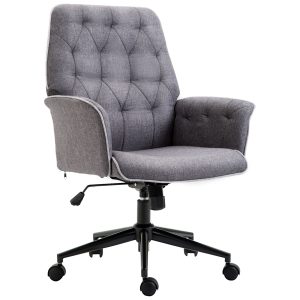 Vinsetto Scaun de Birou Ergonomic Capitonat Înălțime Reglabilă Cotiere Tesatura Efect In 66x69x89.5-97cm Gri Închis | Aosom Romania - imagine 1