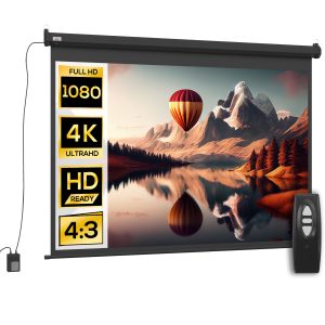 HOMCOM Ecran pentru Proiector de 84 inch, Reglabil cu Telecomandă, Ecran de Proiecție Compact, 171x130 cm, Negru | Aosom Romania - imagine 1